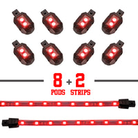 XKGLOW XK Glow Single Color XKGLOW LED Accent Light Motorcycle Kit Red - 8xPod + 2x8InStrips