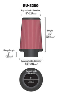 K&N Engineering K&N Filter Universal Rubber Filter 6 inch Flange 7.5 inch Base 5 inch Top 10 inch Height