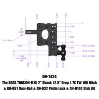 GEN-Y Hitch Gen-Y The Boss Torsion-Flex 2in Shank 12.5in Drop 16K Hitch w/GH-051 Dual-Ball/Pintle Lock/Stab Kit