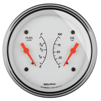 AutoMeter Gauge Dual Fuel & Oilp 3-3/8in. 240 Ohm(e) to 33 Ohm(f) & 100PSI Elec Arctic White