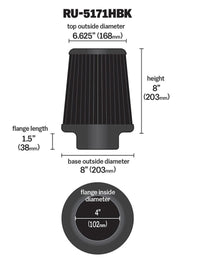K&N Engineering K&N Universal Rubber Filter-Round Tapered 4in Flange ID x 8in Base OD x 6.625in Top OD x 8in H