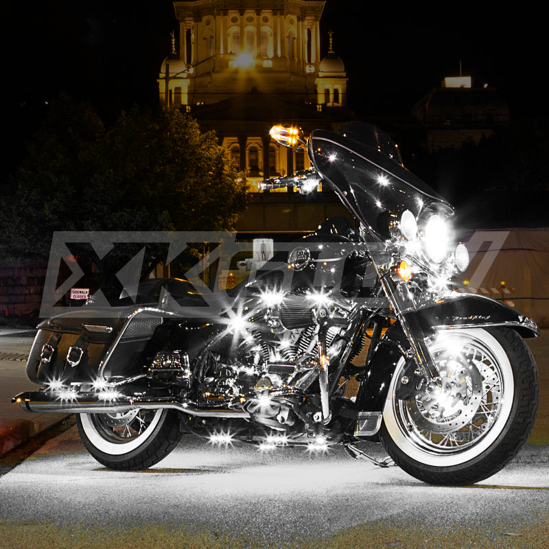 XKGLOW XK Glow Strips Single Color XKGLOW LED Accent Light Motorcycle Kit White - 8xPod + 2x8In