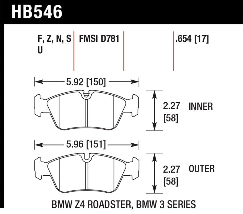 Hawk Performance Hawk 08 BMW Z4 3.0L HPS 5.0 Front Brake Pads