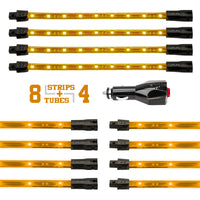 XKGLOW XK Glow Strip Single Color Underglow LED Accent Light Car/Truck Kit Amber - 8x24In Tube + 4x8In
