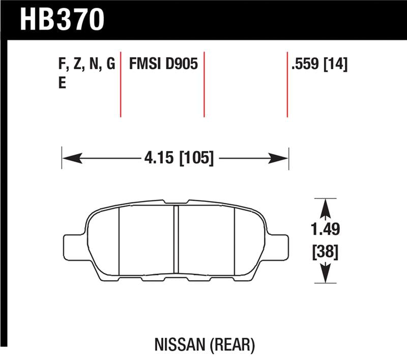 Hawk Performance Hawk 03-07 350z / G35 / G35X w/o Brembo HPS Street Rear Brake Pads