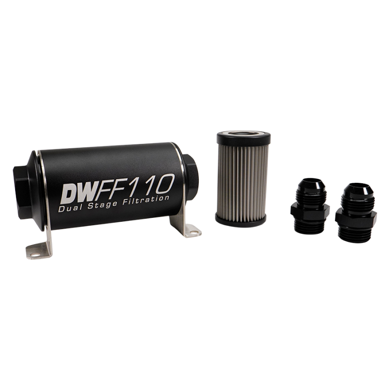 DeatschWerks Stainless Steel 10AN 100 Micron Universal Inline Fuel Filter Housing Kit (110mm)