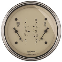 AutoMeter Gauge Dual Fuel & Oilp 3-3/8in. 0 Ohm(e) to 90 Ohm(f)& 100PSI Elec Antique Beige