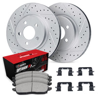 R1 Concepts R1 12-16 Hyundai Elantra GT Front Drill/Slot Carbon Coated Rotor Set w/Optimum Pads