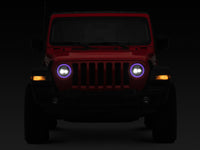 Raxiom 18-22 Jeep Wrangler JL/JT Axial 9-Inch LED Headlights w/RGB Halo- Black Housing (Clear Lens)