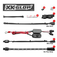XKGLOW XK Glow Strips Single Color XKGLOW LED Accent Light Motorcycle Kit Green - 8xPod + 2x8In