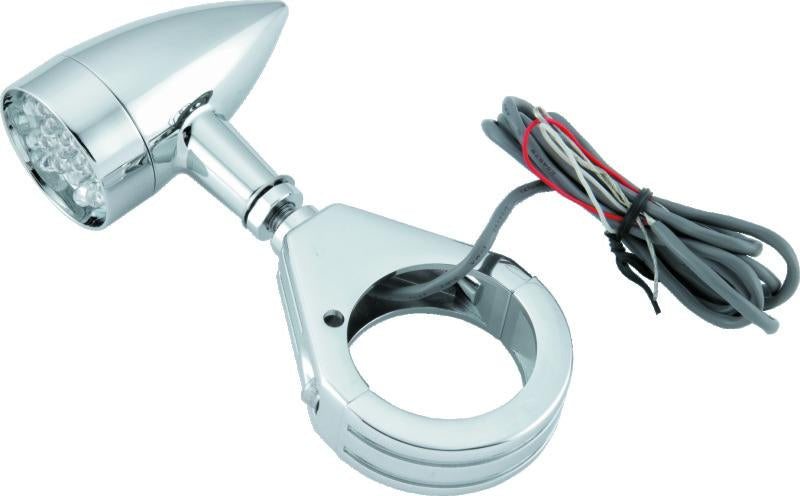 Bikers Choice Chrome Mini LED Turn Signals W/ 41 MM Clamp Universal Custom Pr