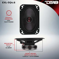 DS18 4x6in 60 Watts RMS 3 ohm 2-Way Coaxial Speakers And Component System w/ Fiberglass Cone
