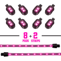 XKGLOW XK Glow Strips Single Color XKGLOW LED Accent Light Motorcycle Kit Pink - 8xPod + 2x8In