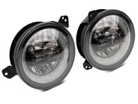 Raxiom 18-22 Jeep Wrangler JL/JT Axial 9-Inch LED Headlights w/RGB Halo- Black Housing (Clear Lens)