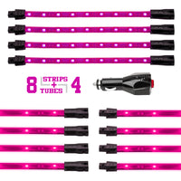 XKGLOW XK Glow Strip Single Color Underglow LED Accent Light Car/Truck Kit Pink - 8x24In Tube Car + 4x8In