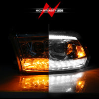ANZO 09-19 Dodge RAM 1500 / 10-18 2500/3500 LED Proj Headlights SeqSig Chrome - Pair