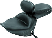 Mustang Motorcycle Mustang 07-17 Yamaha V-Star 1300,1300 Tourer Wide 2PC Seat w/ Driver Backrest Studs- Black