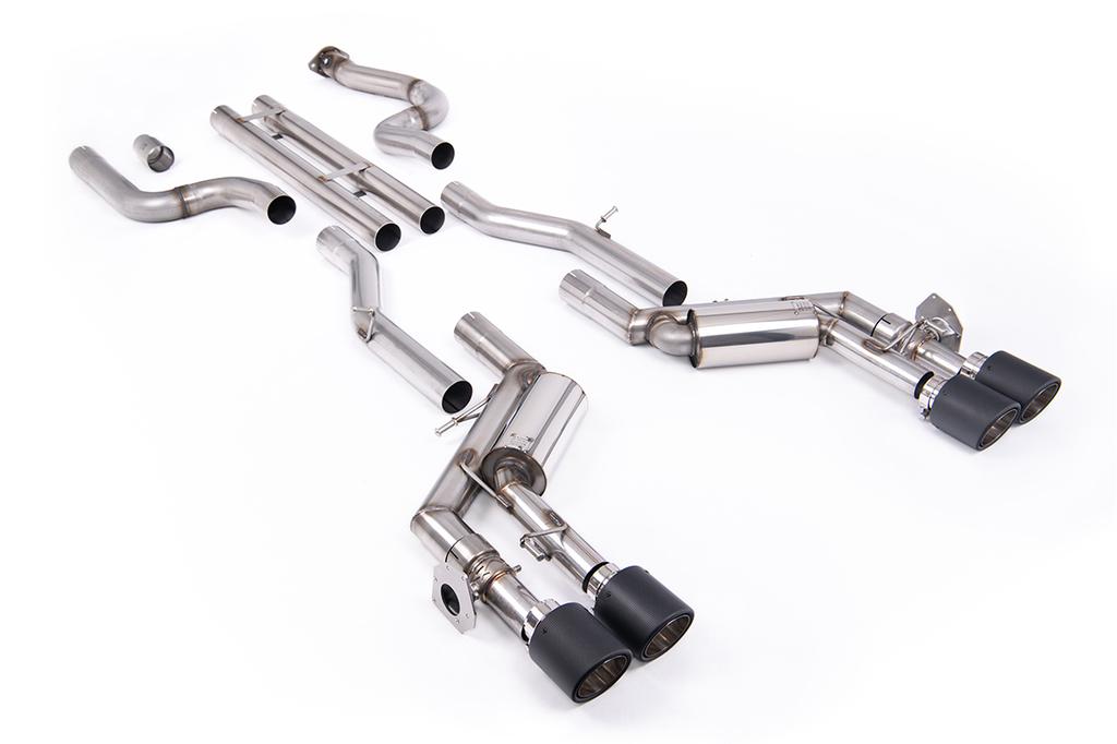 MillTek SSXCH109 Cat-back Unbalanced Straight Center Valved System with Quad JET-115 4.5' Carbon Tips
