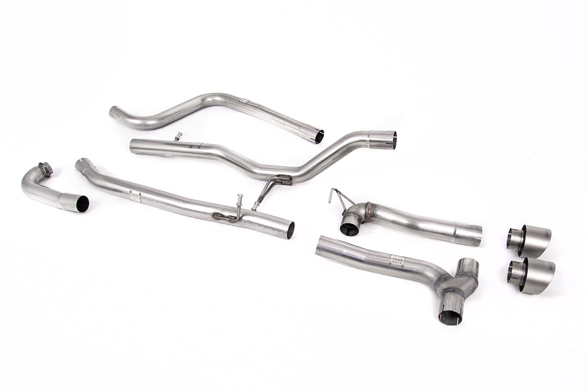 MillTek SSXFD373M Ford Fiesta MK8 1.0T ST Line (Non GPF Models) Dual Outlets - Non Resonated (Louder) Dual Outlet Exhaust System with Brushed Titanium GT-100 Trims (Includes Maxton Diffuser)