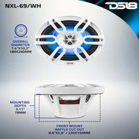 DS18 NXL Series Coaxial Marine Speaker w/ RGB Lights 6x9in 2-Way 125 Watts RMS 4 ohm White