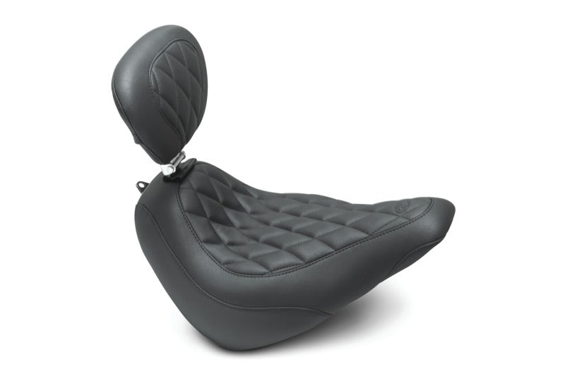 Mustang Motorcycle Mustang 18-21 Harley Softail Slim Wide Tripper Solo Seat w/Driver Backrest Diamond Stitch - Black