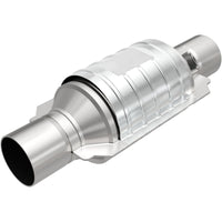 MagnaFlow Univ Conv 2in In/Out Ctr/Ctr Round 9in Body L x 5.125in W x 13in Overall L Single O2 Port