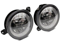 Raxiom 18-22 Jeep Wrangler JL/JT Axial 9-Inch LED Headlights w/RGB Halo- Black Housing (Clear Lens)