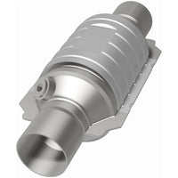 MagnaFlow Univ Conv 2in In/Out Ctr/Ctr Round 9in Body L x 5.125in W x 13in Overall L Single O2 Port