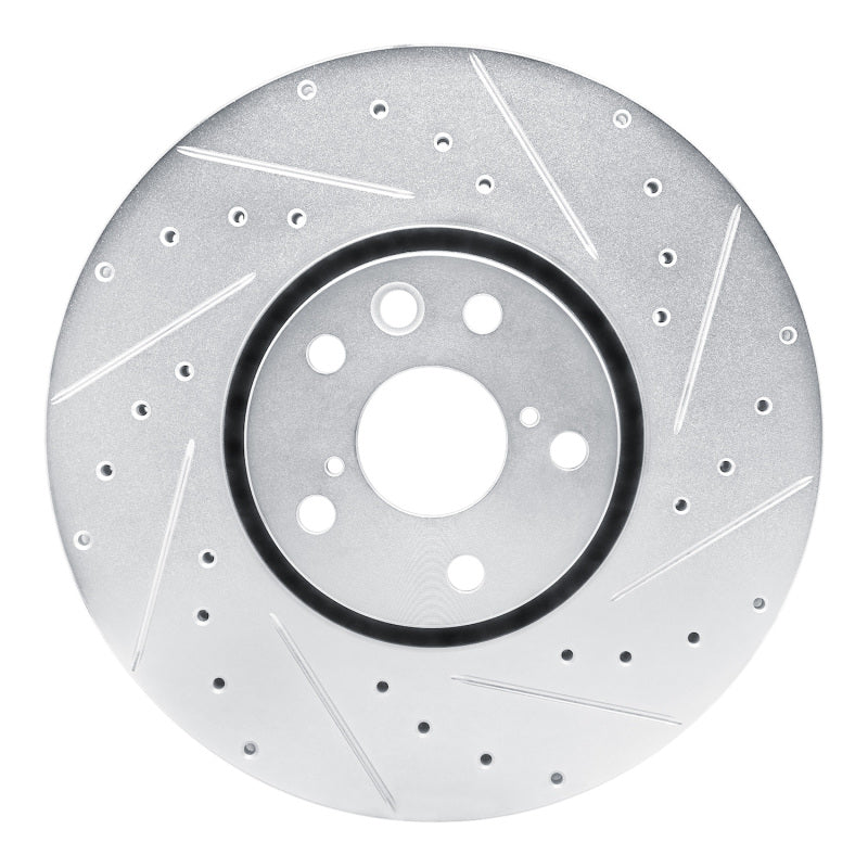 R1 Concepts R1 20-22 Ford Mustang Right Front Drilled & Slotted Silver Brake Rotor