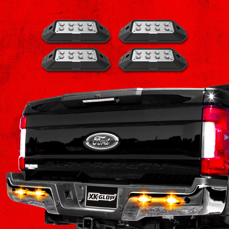 XKGLOW XK Glow Strobe Pod Lights w/ Traffic Modes Ultra Bright LEDs Multiple Modes + Solid On - Amber 4pc