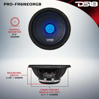 DS18 6.5in 225 Watts RMS 4 ohm Neodymium Full Range Loudspeaker RGB Bullet Loudspeaker