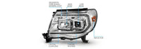 Raxiom 05-11 Toyota Tacoma Axial Series Switchback Proj Headlights- Chrome- Clear Lens
