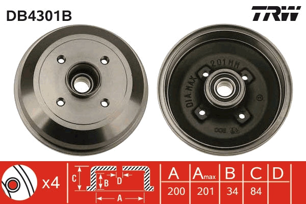 TRW MOTO DB4301B Brake Drum