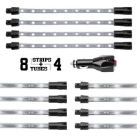 XKGLOW XK Glow Strip Single Color Underglow LED Accent Light Car/Truck Kit White - 8x24In Tube + 4x8In