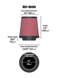 K&N Engineering K&N Universal Rubber Filter 3 1/2 inch FLG / 4 5/8 inch Base / 3-1/2 inch Top / 5 1/2 inch Height