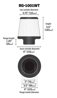 K&N Engineering K&N Universal Filter Chrome Round Tapered White - 4in Flange ID x 1.125in Flange Length x 5.5in H