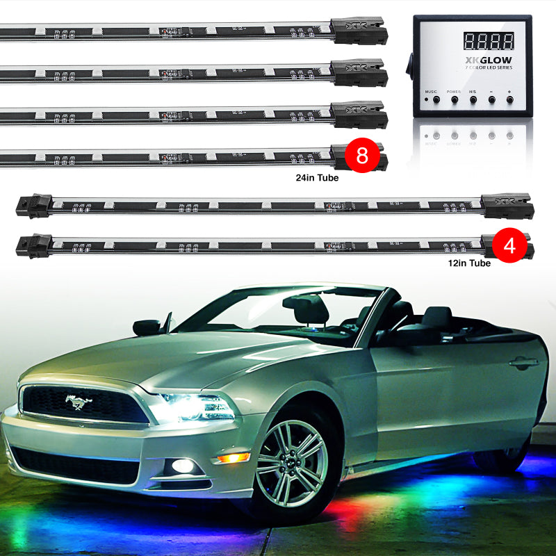 XKGLOW XK Glow 3 Million Color XKGLOW LED Accent Light Car/Truck Kit 8x24In + 4x12In Tubes