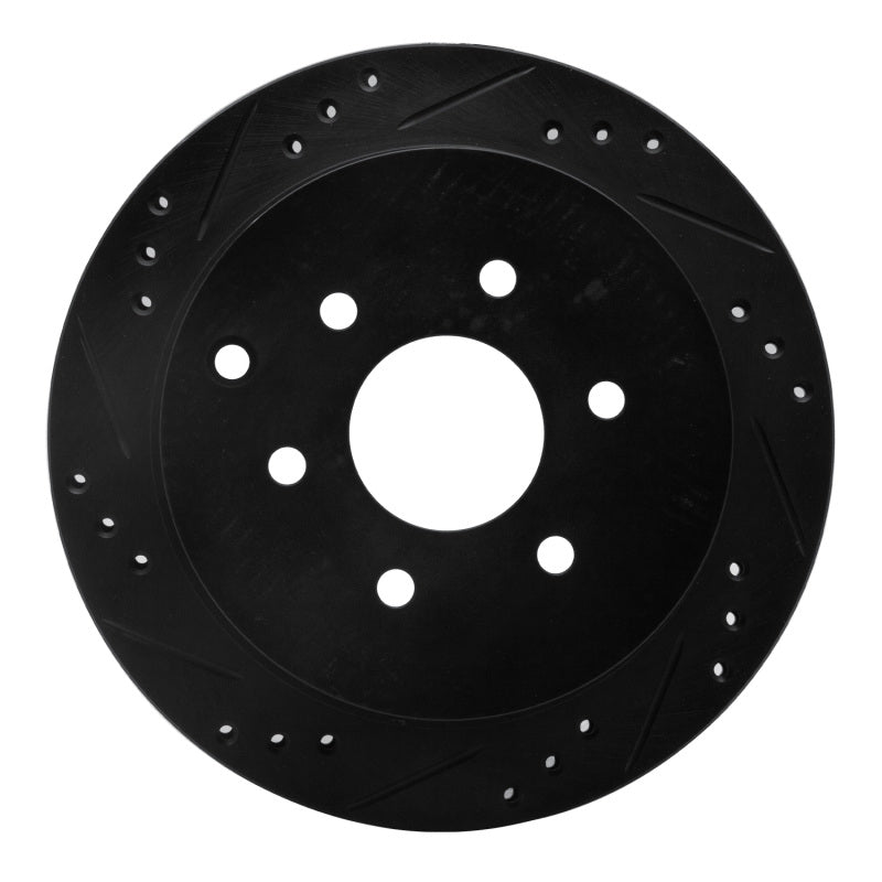 R1 Concepts R1 05-25 Nissan Frontier Rear Left Drilled & Slotted Black Brake Rotor