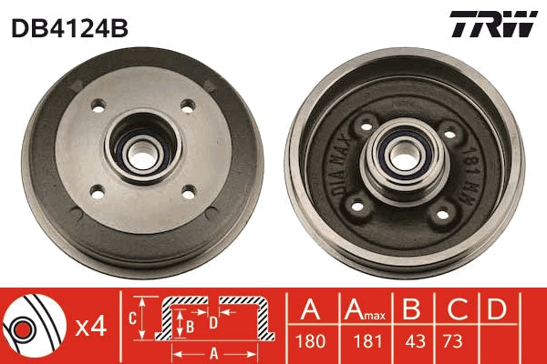 TRW MOTO DB4124B Brake Drum