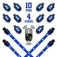 XKGLOW XK Glow Strips Single Color XKGLOW LED Accent Light Motorcycle Kit Blue - 10xPod + 4x8In