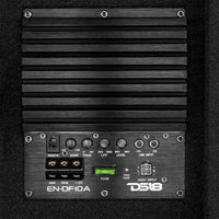 DS18 Single 10in Shallow Subwoofer & Enclosure 300 Watt RMS Downfiring Sealed Black Carpet Amplified