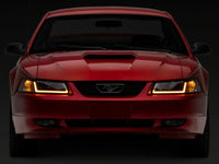 Raxiom 99-04 Ford Mustang Axial Series Headlights w/ Sequential LED Bar- Black Housing (Clear Lens)