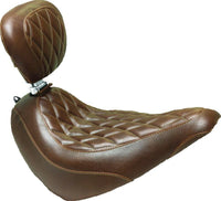 Mustang Motorcycle Mustang 18-21 Harley Street Bob Wide Tripper Solo Seat w/Driver Backrest Diamond Stitch - Brown