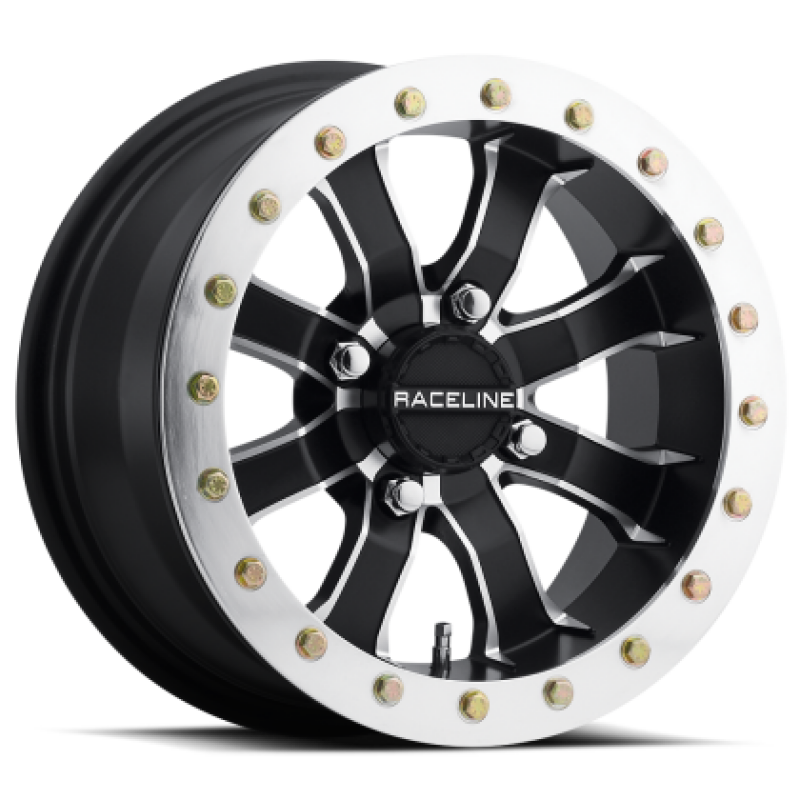 Raceline A71 Mamba 14x10in/4x137 BP/5+5 0mm Offset/110.18mm Bore Blk & Machined Ring Beadlock Wheel