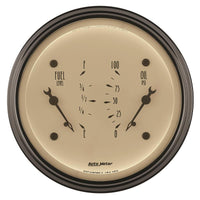 AutoMeter Gauge Dual Fuel & Oilp 3-3/8in. 0 Ohm(e) to 90 Ohm(f)& 100PSI Elec Antique Beige