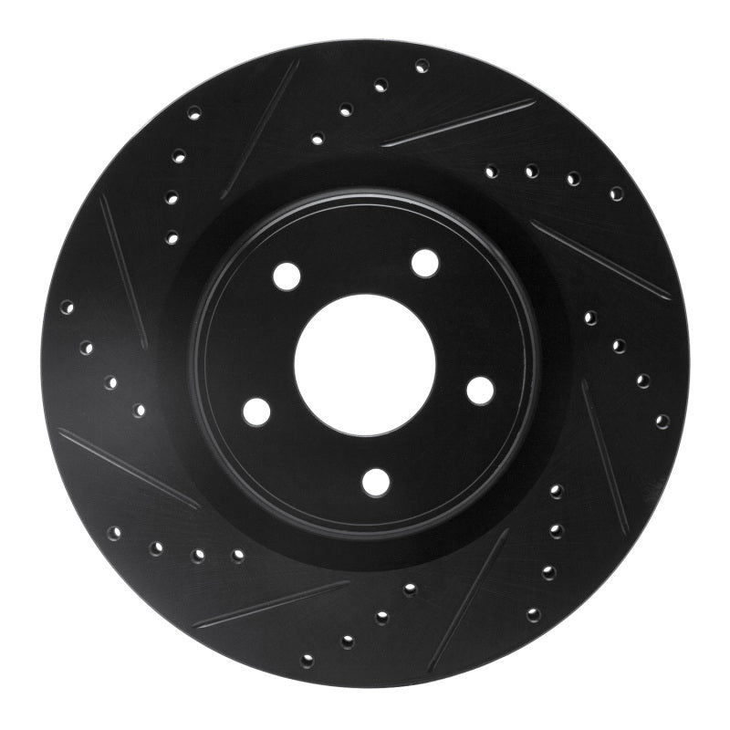 R1 Concepts R1 2013-2025 Infiniti Q50 Front Left Drilled & Slotted Black Brake Rotor