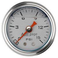 Autometer AutoGage 1.5in Liquid Filled Mechanical 0-15 PSI Fuel Pressure Gauge - Silver