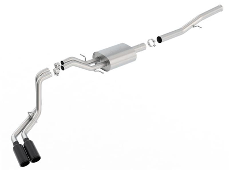 Borla 14 Silv/Sierra 1500 EC Std/CC Short 143.5in WB S-Type Black Tip Dual Rolled Side Exit CB Exht