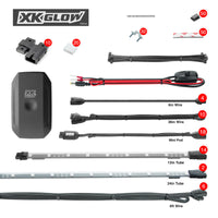 XKGLOW XK Glow Tube + 18xPods Million Color XKCHROME App Controlled Offroad UTV Kit 2x24In Tube + 14x12In