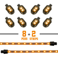 XKGLOW XK Glow Strips Single Color XKGLOW LED Accent Light Motorcycle Kit Amber - 8xPod + 2x8In